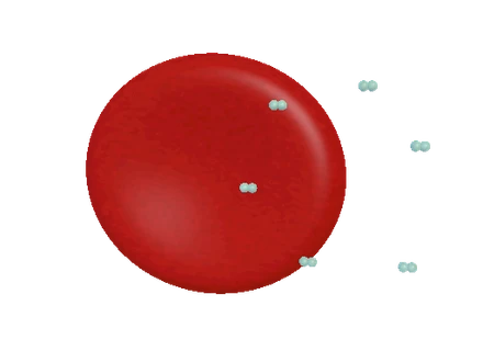 A red blood cell with small oxygen markers nearby.